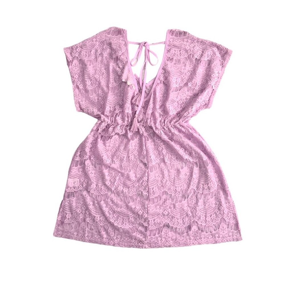 MIKEN Women's Lace Cold-Shoulder Swim Cover-Up Violet Tulle - Picture 4 of 7